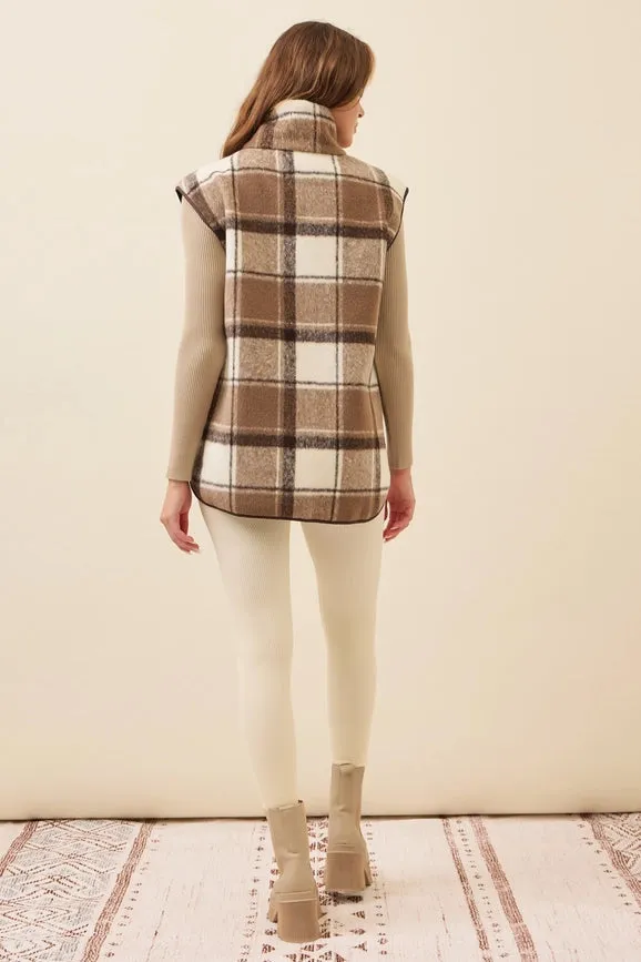 Plaid Shirt Tail Vest BROWN
