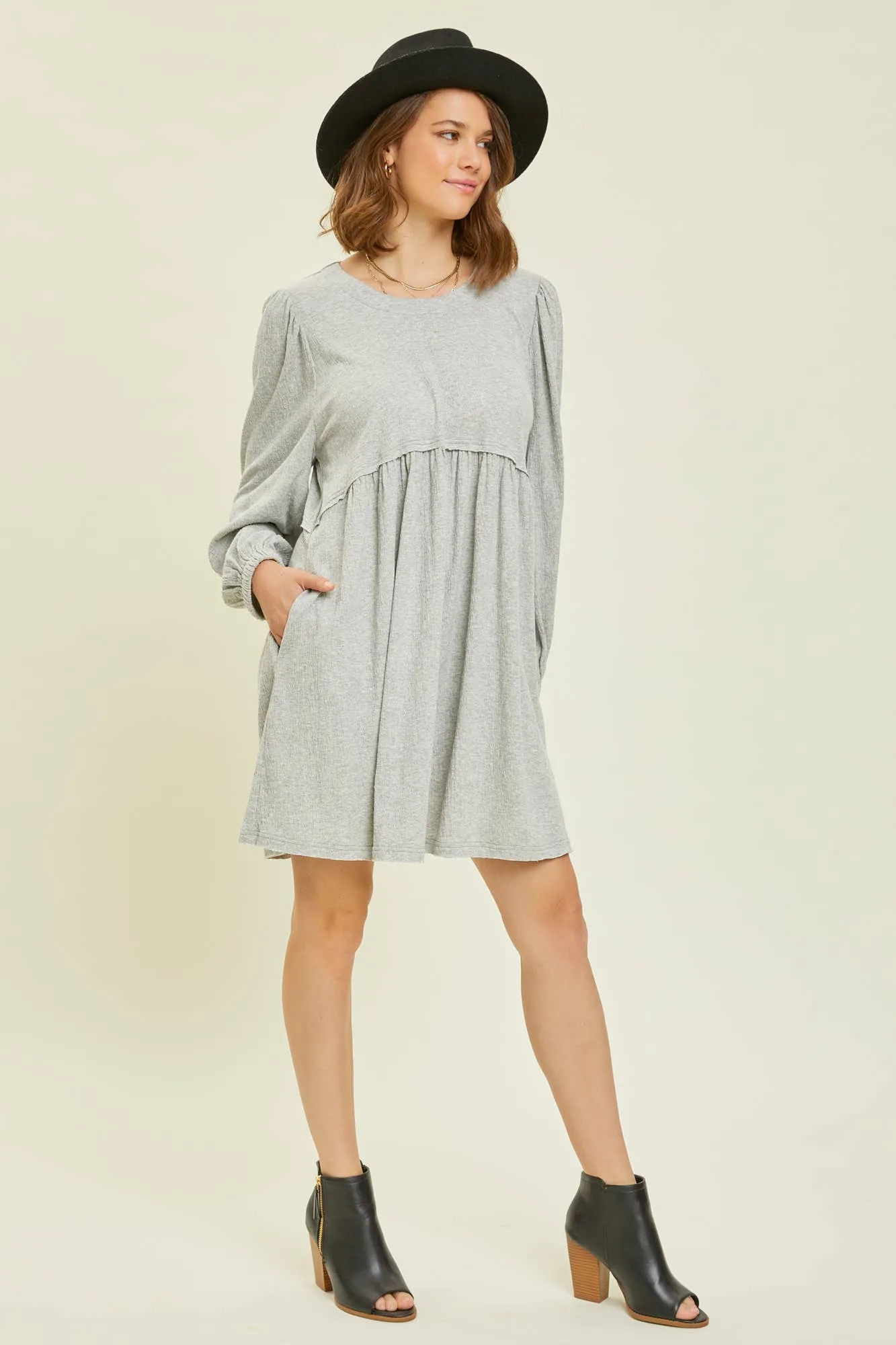 Plus Heather Grey Knit Babydoll Dress