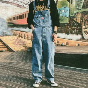 Privathinker New Men Denim Suspender Trousers Washed Loose Straight Male Overalls Korean Style Women Jeans Vintage Pants