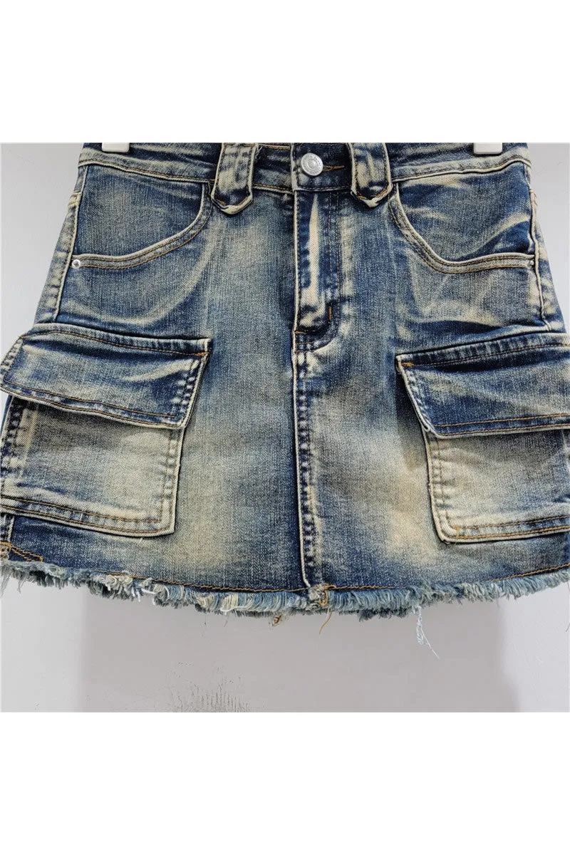 QM0519 Cargo Denim Mini Skirt