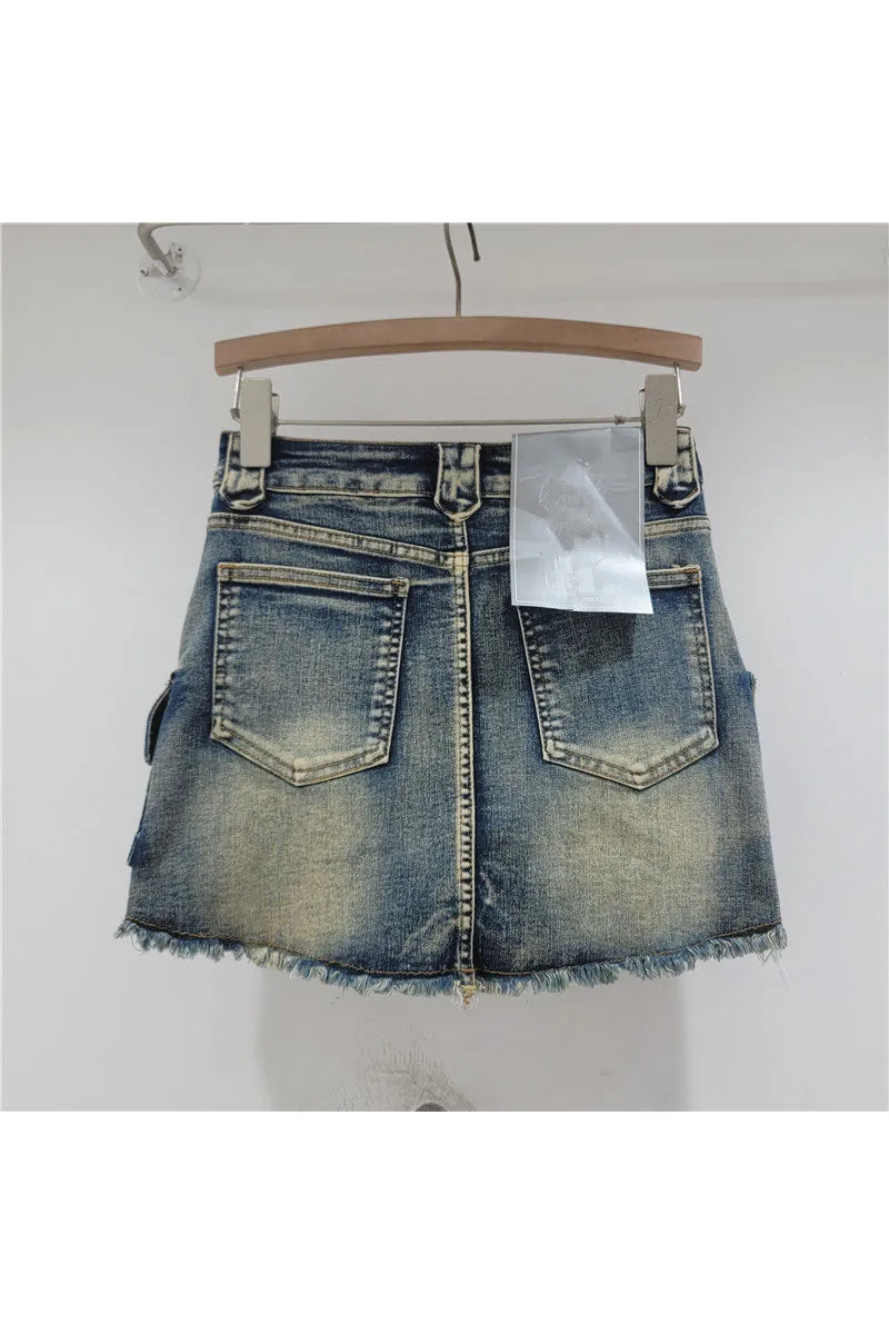 QM0519 Cargo Denim Mini Skirt