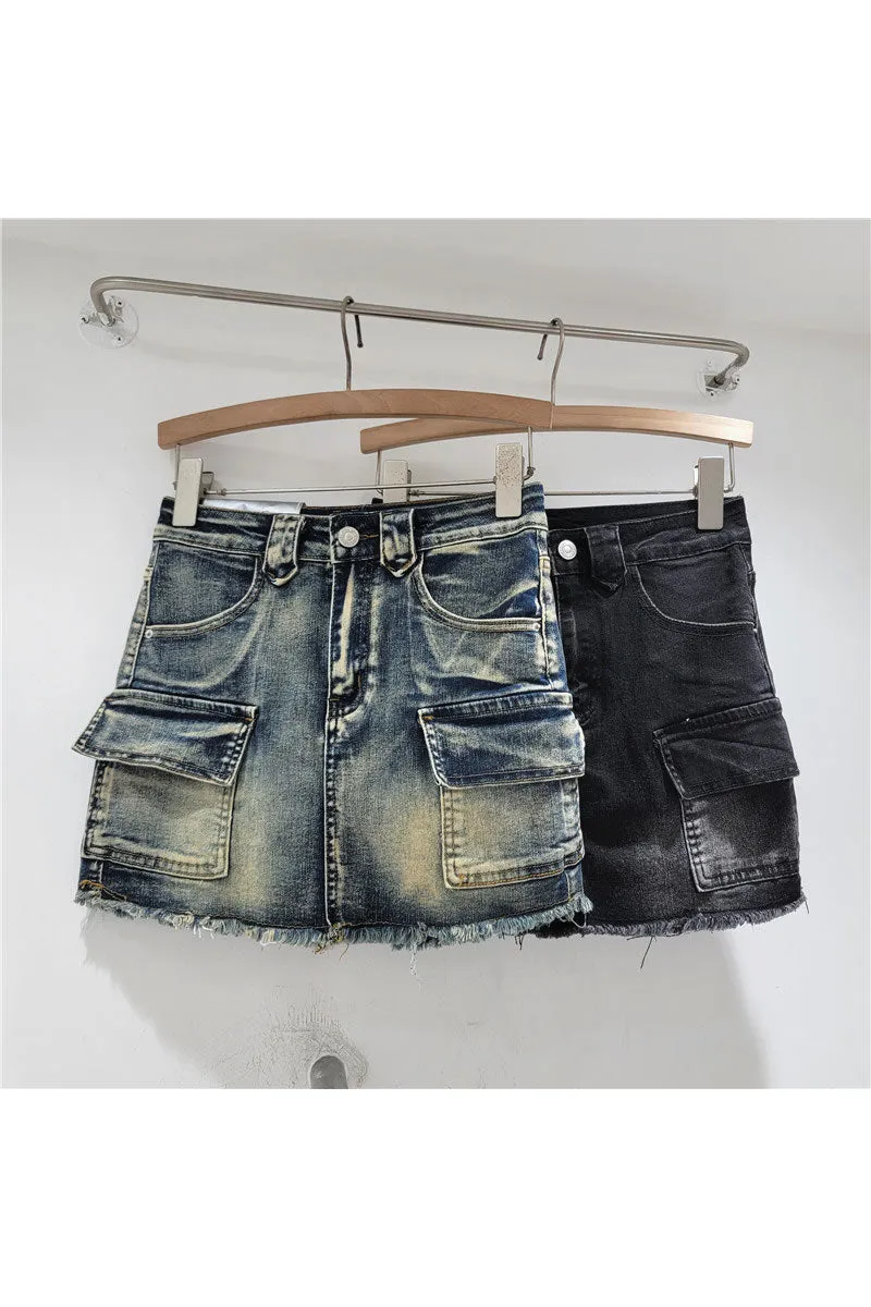QM0519 Cargo Denim Mini Skirt