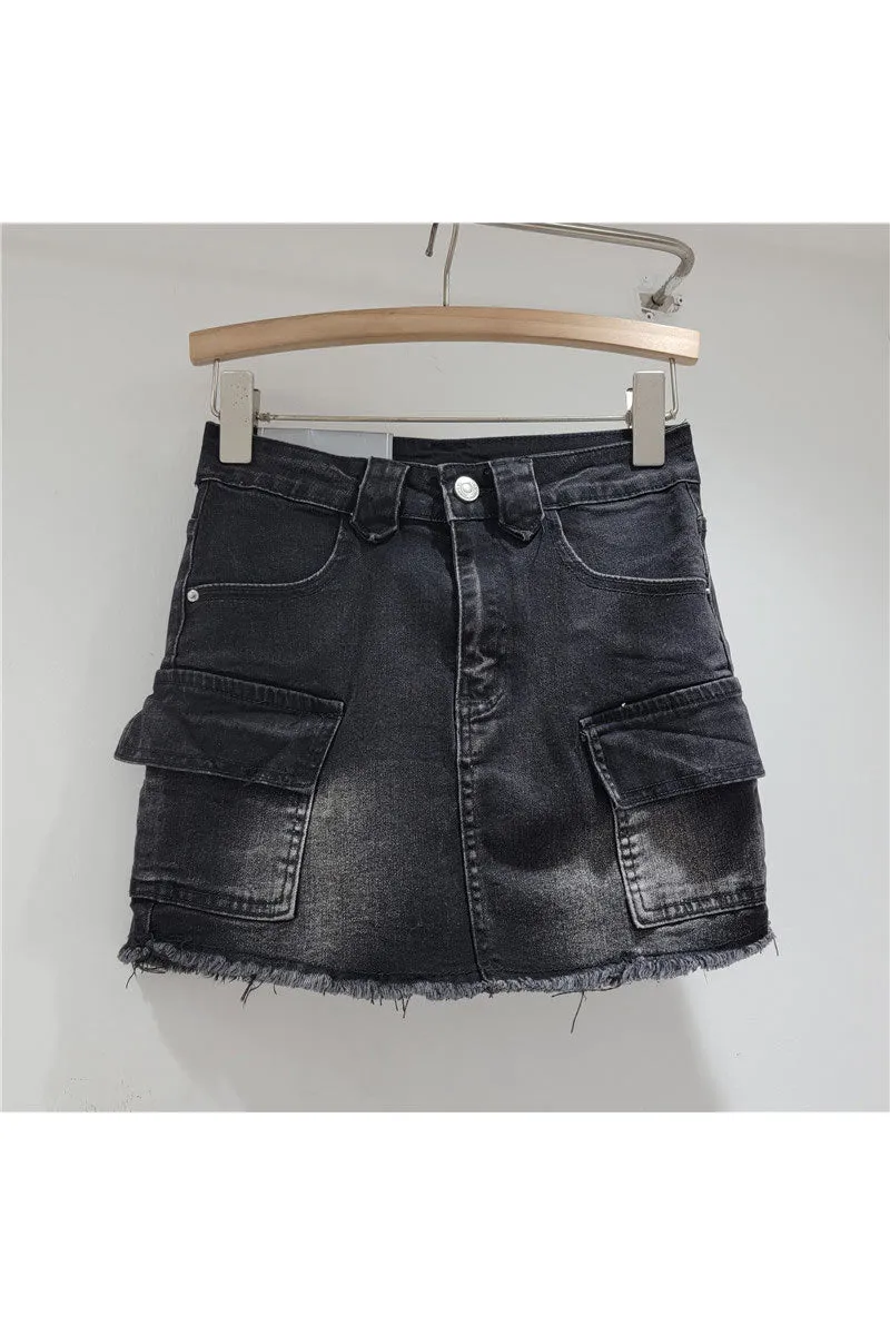 QM0519 Cargo Denim Mini Skirt