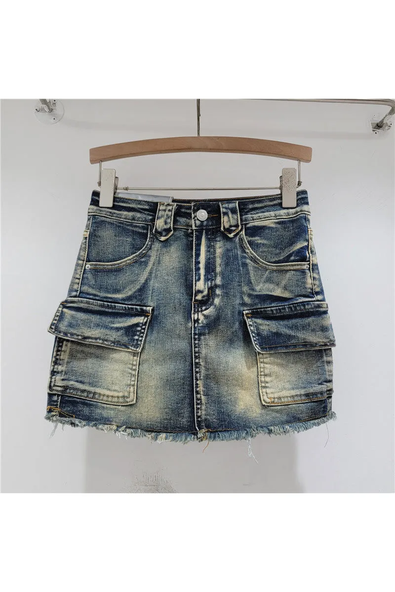 QM0519 Cargo Denim Mini Skirt