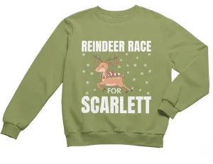 Reindeer Race Personalized Name Christmas Sweatshirt Gift for Toddler Girls