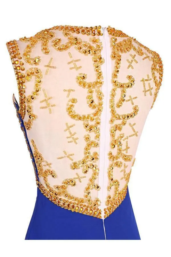 Scoop A-line Knee Length Chiffon Royal Blue Homecoming Dresses  PG027