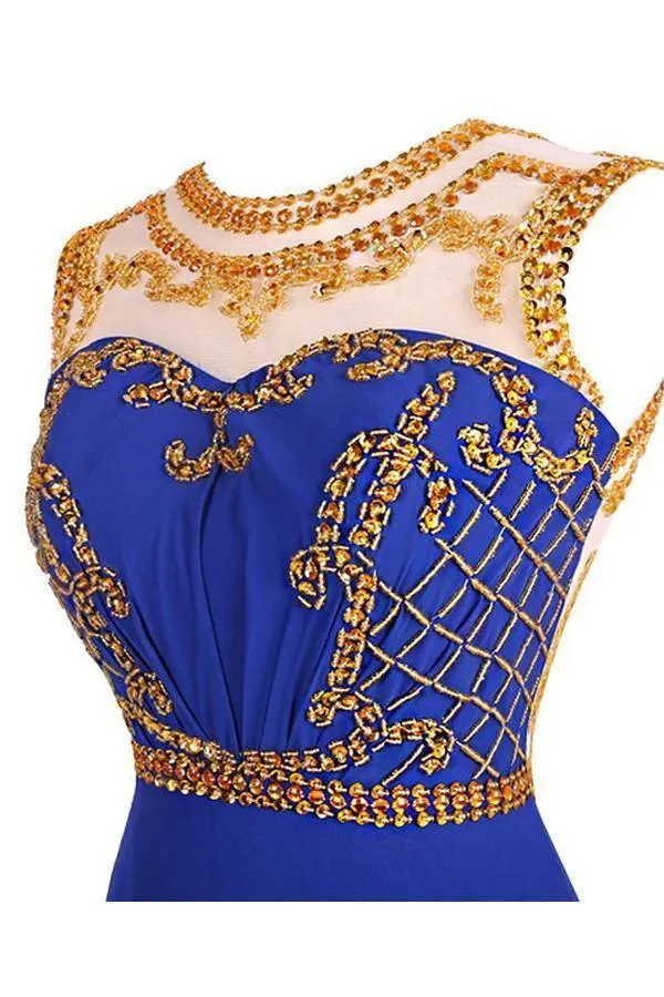 Scoop A-line Knee Length Chiffon Royal Blue Homecoming Dresses  PG027