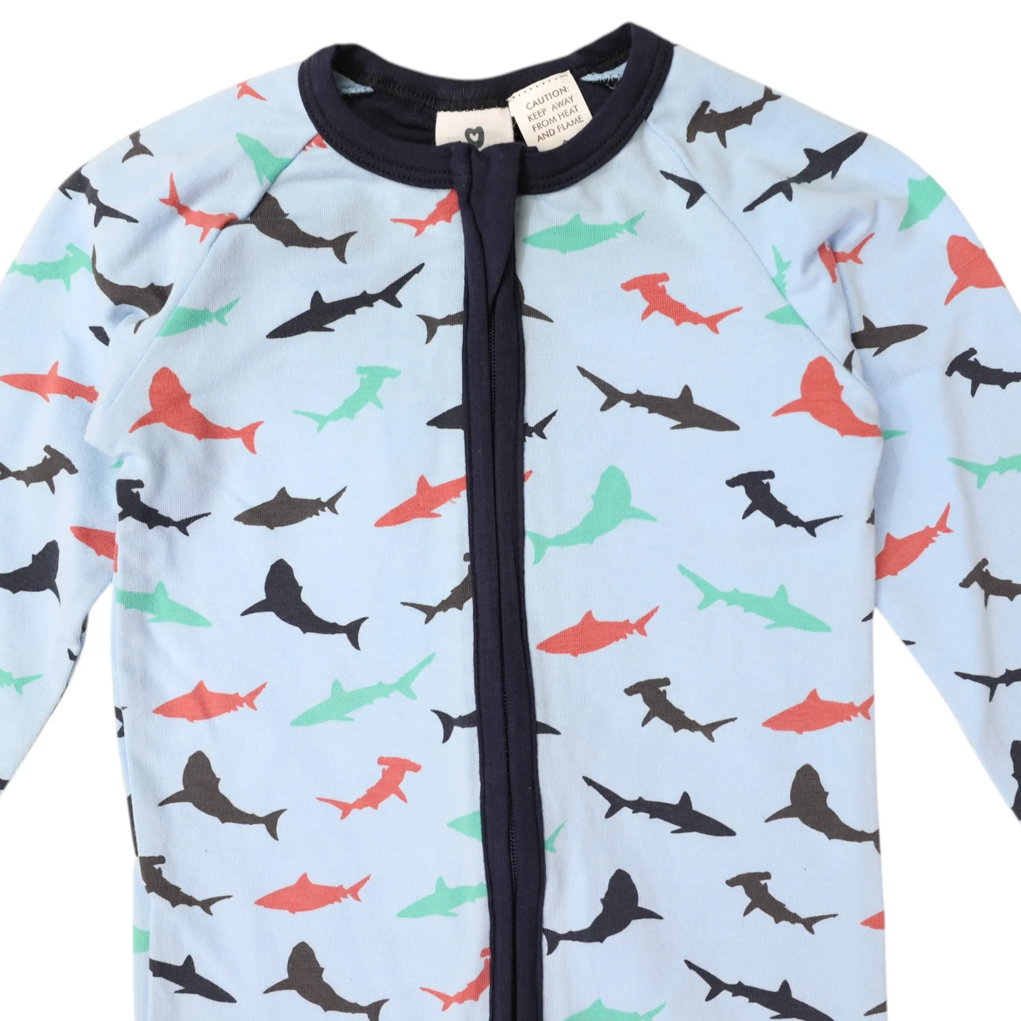 Shark Print Long Sleeve Romper Blue