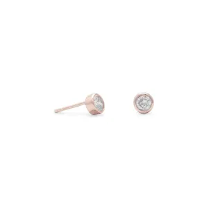 Sterling Silver Rose Gold Plated CS Bezel Stud Earrings