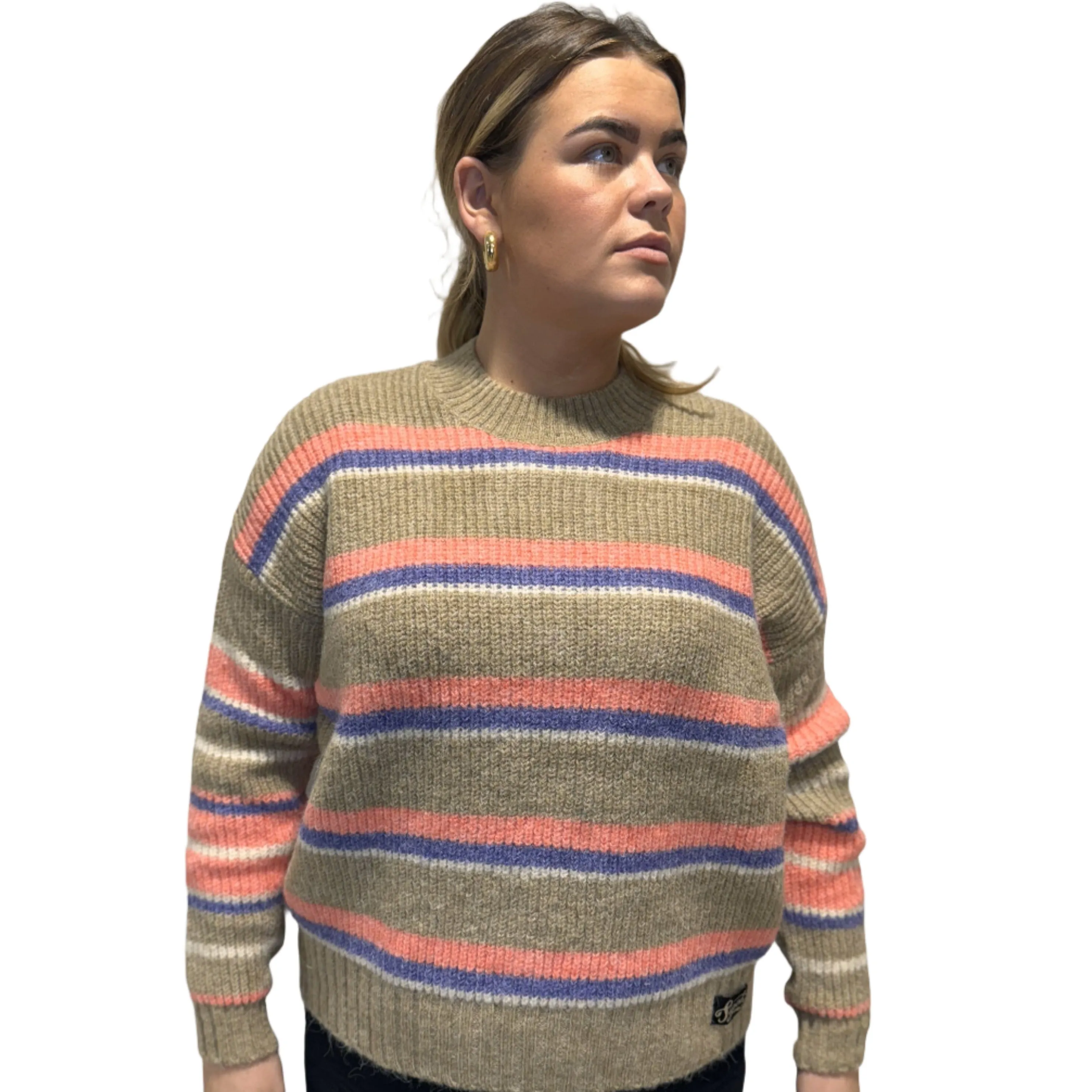 Superdry Womens Stripe Crew Jumper Brown Multi