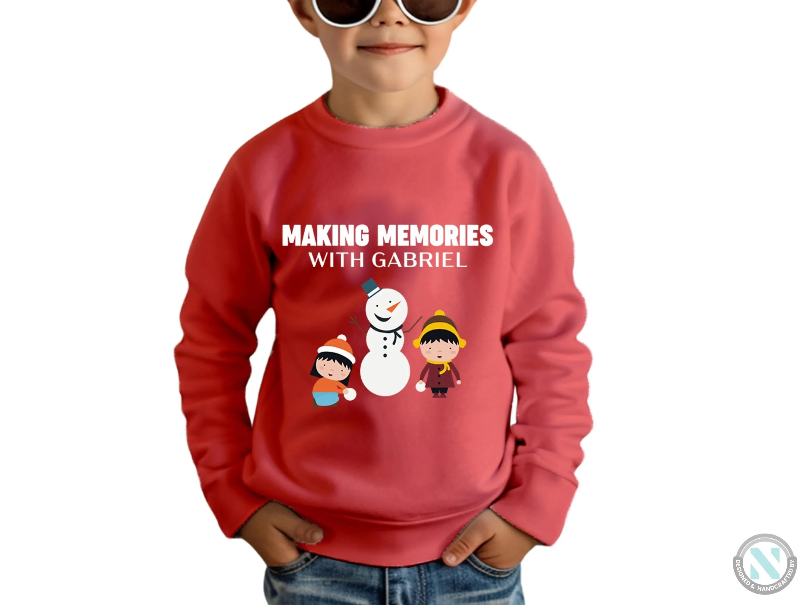 Toddler Boys Personalized Name Christmas Sweatshirt Gift with Making Memories Text