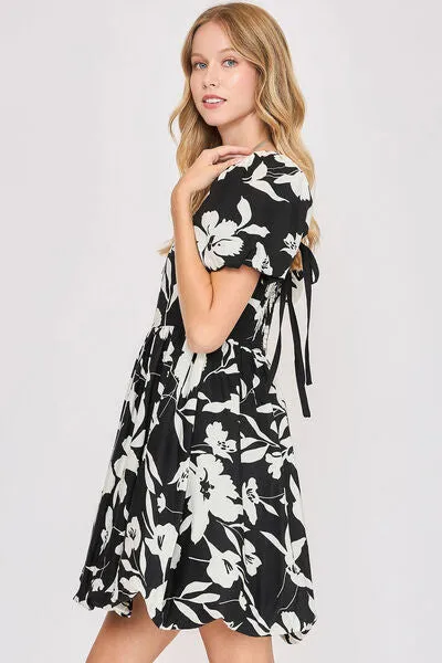 Umgee Full Size Two Tone Floral Print Babydoll Dress