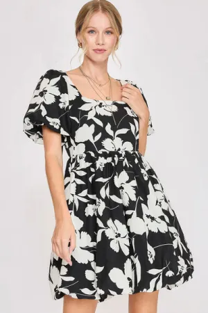 Umgee Full Size Two Tone Floral Print Babydoll Dress