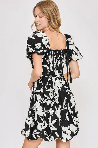 Umgee Full Size Two Tone Floral Print Babydoll Dress
