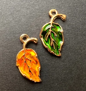 Vibrant Green or Copper Enamel 2cm Leaf Charms