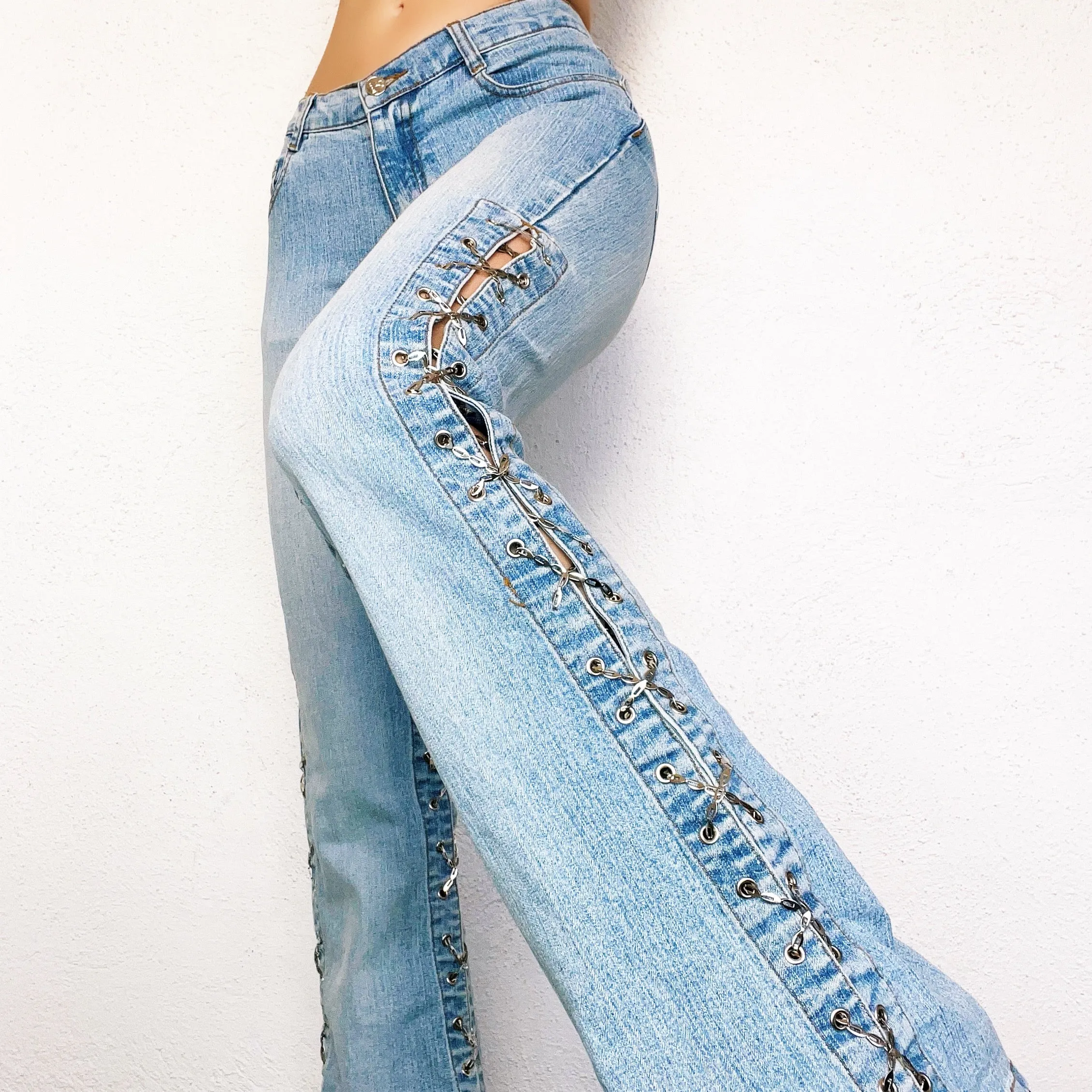 Vintage Lace Up Chain Jeans