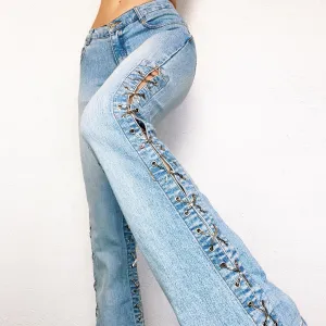 Vintage Lace Up Chain Jeans