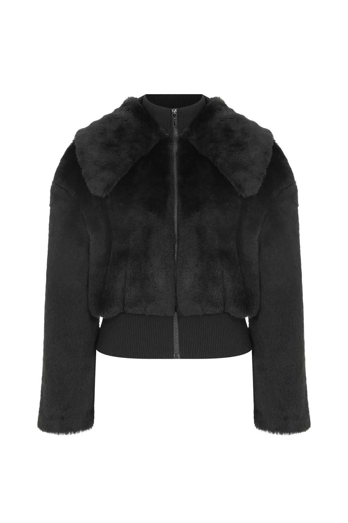 Women's Coat with Feather Detail Black