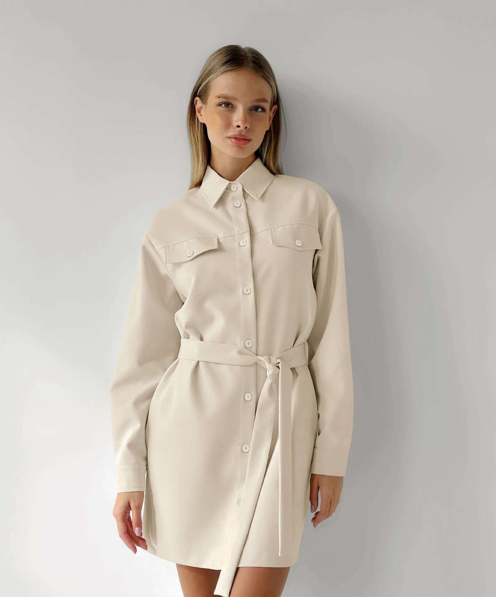 Women's Fashion Khaki Collared Drop Shoulder Pocket Vintage Dress