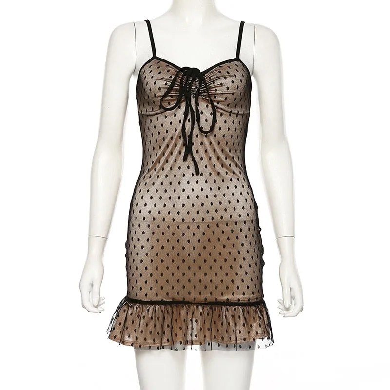 Women's Mesh Ruffle Slim Mini Dress