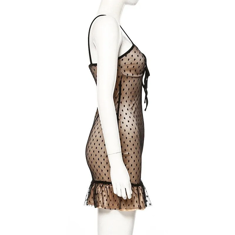 Women's Mesh Ruffle Slim Mini Dress
