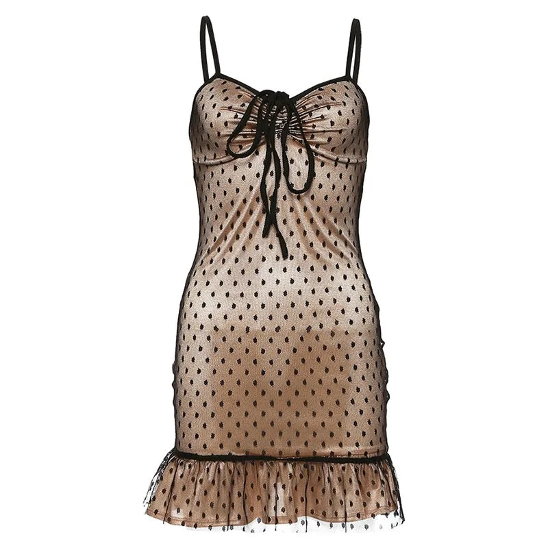 Women's Mesh Ruffle Slim Mini Dress