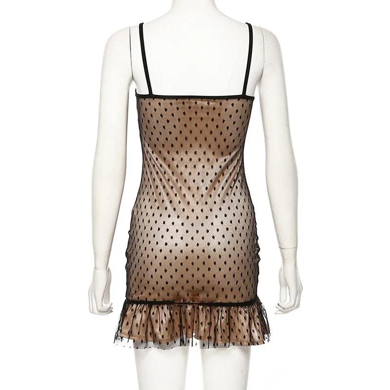 Women's Mesh Ruffle Slim Mini Dress