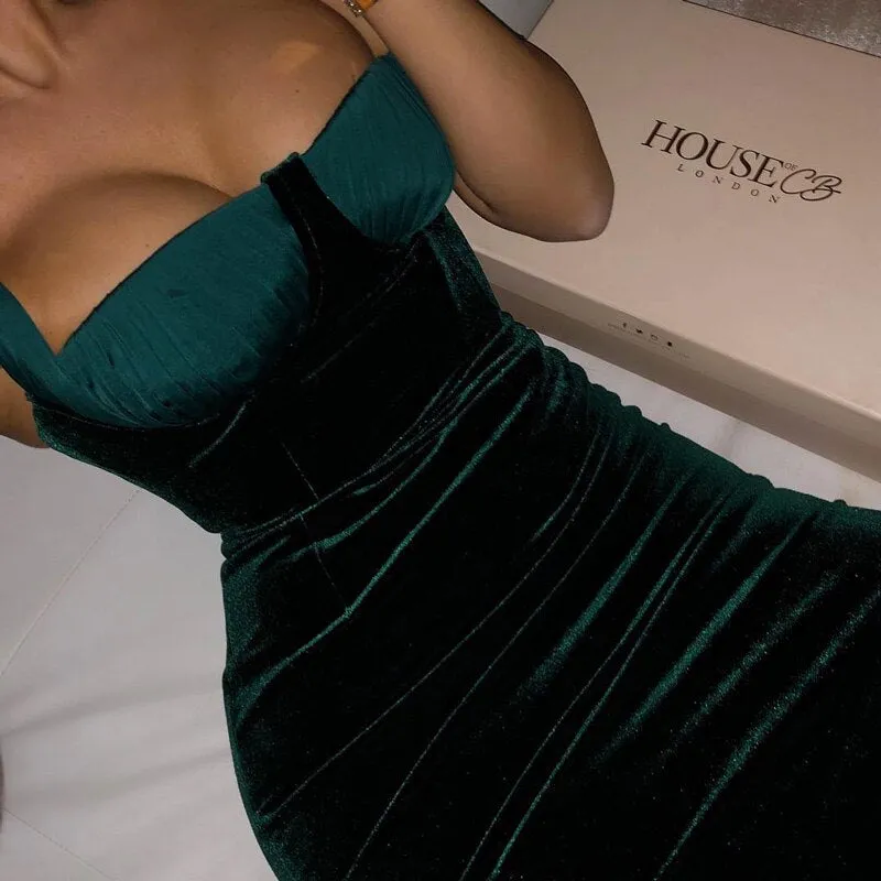 Women's One Shoulder Velvet High Waist Dress