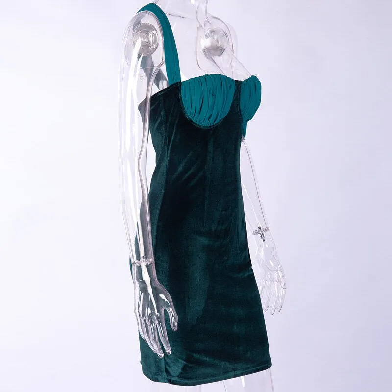 Women's One Shoulder Velvet High Waist Dress