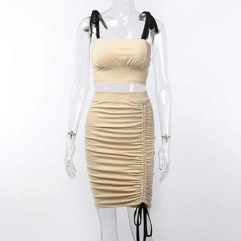 Women's Slim Ruched Two-Piece Dress
