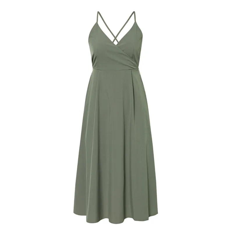 Women's Summer Casual V-Neck Backless Midi Dress