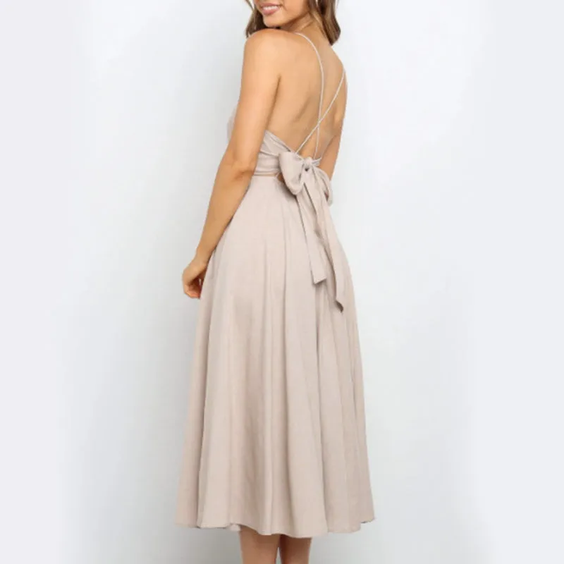 Women's Summer Casual V-Neck Backless Midi Dress