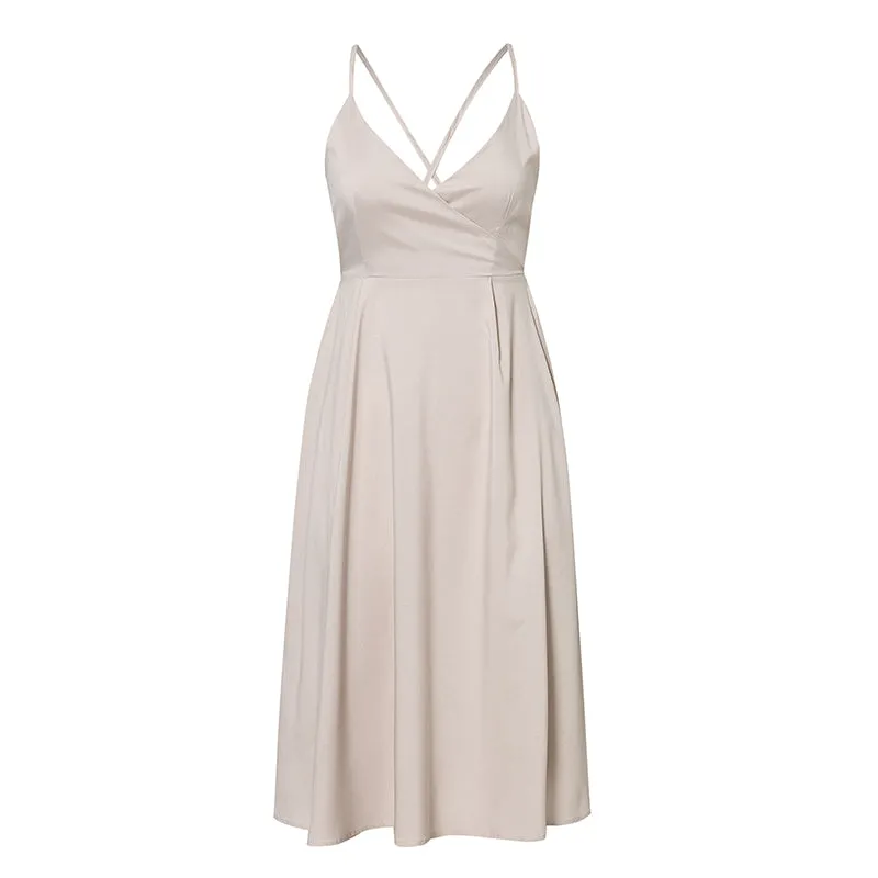 Women's Summer Casual V-Neck Backless Midi Dress