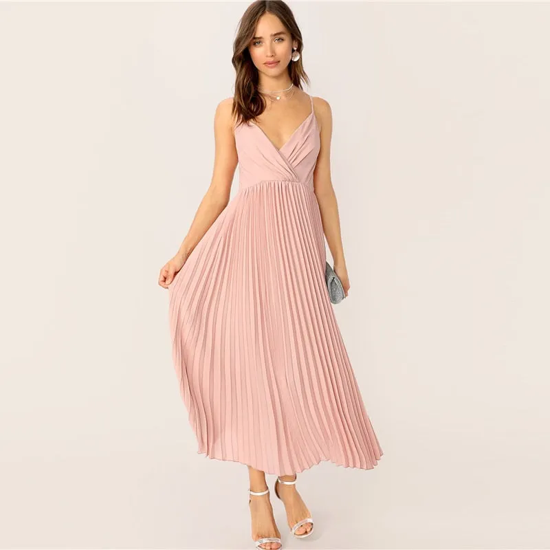 Women's Summer Chiffon Sleeveless Pleated Dress