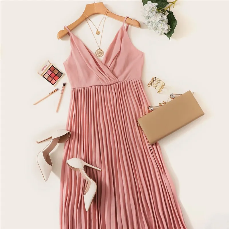 Women's Summer Chiffon Sleeveless Pleated Dress