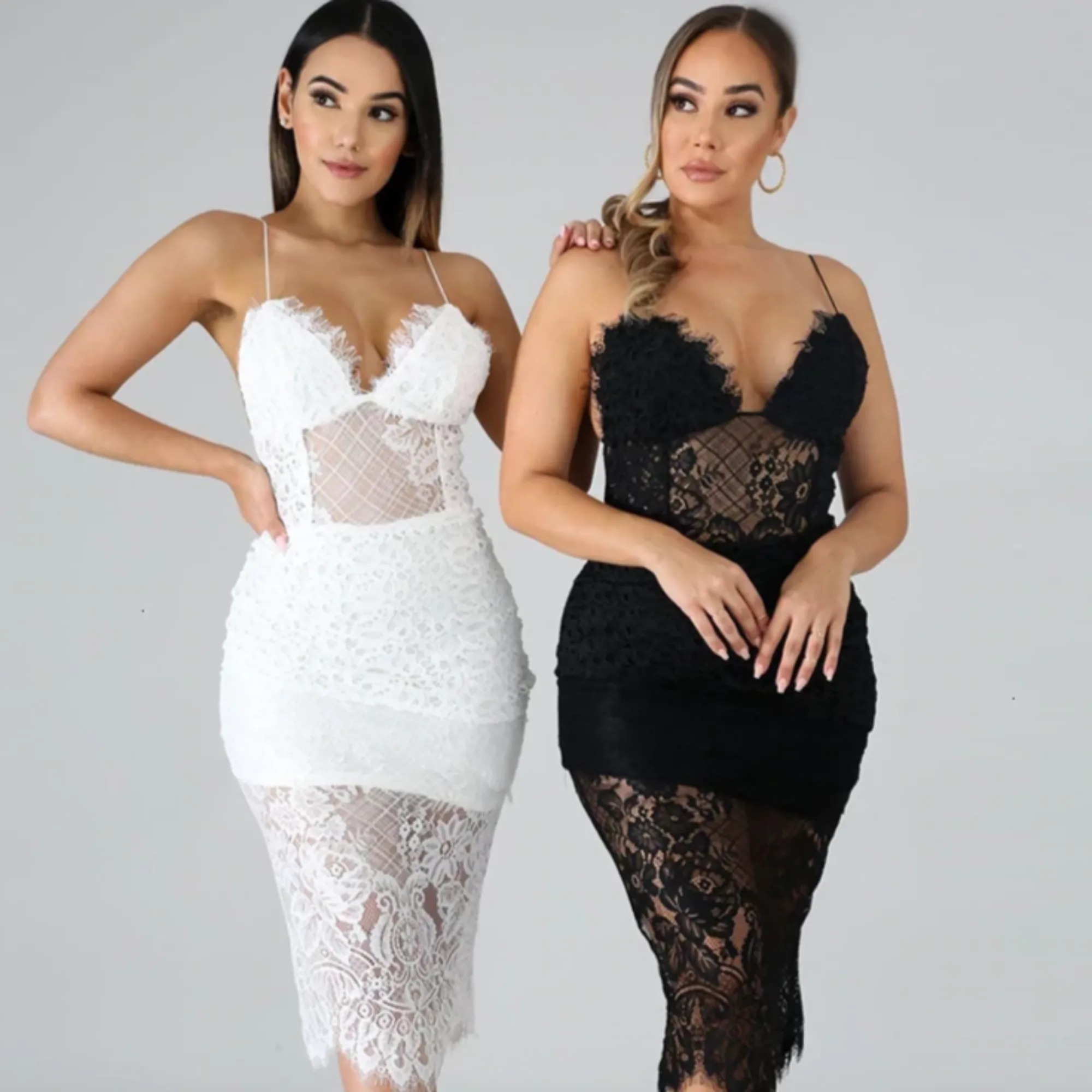 Women's Summer Lace V-Neck A-Line Sheath Dress