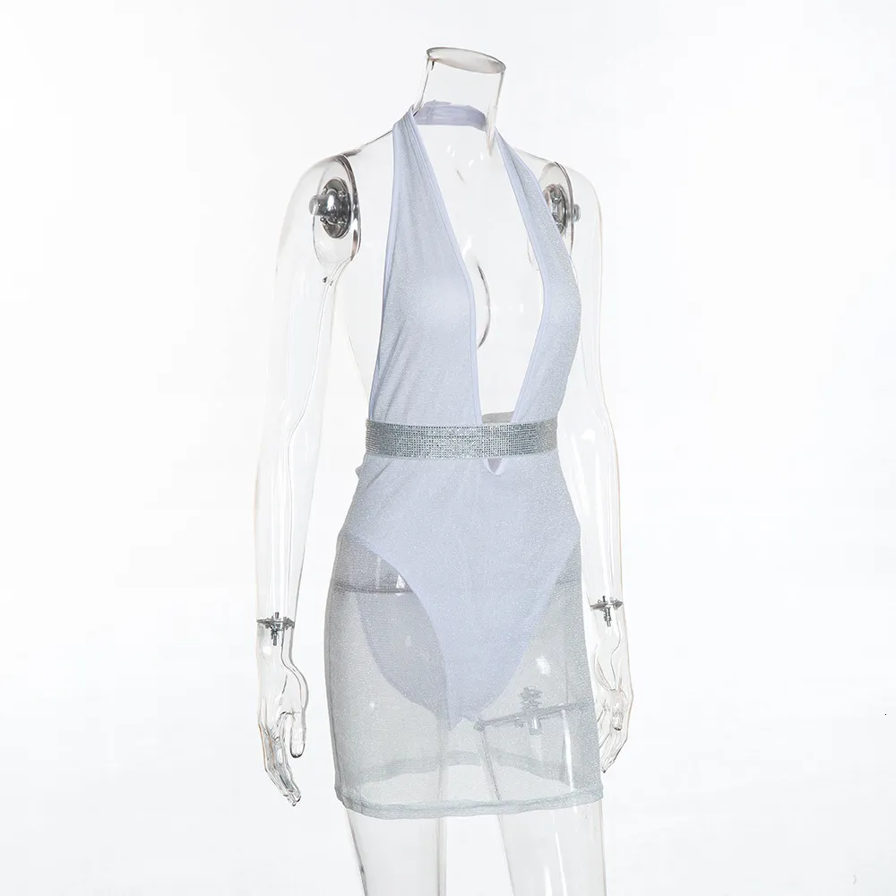 Women's Summer Polyester Sheath V-Neck Backless Dress