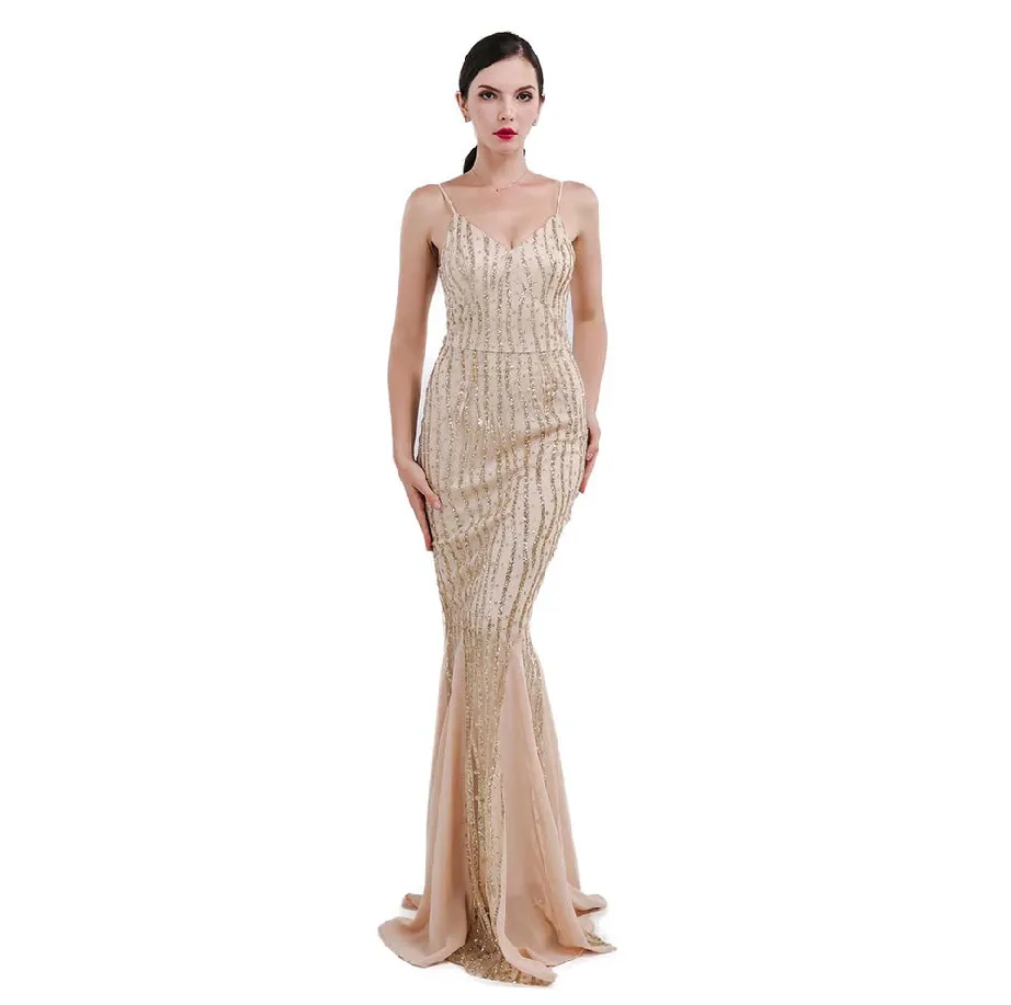 Women's Summer V-Neck Sleeveless Sequin Dress