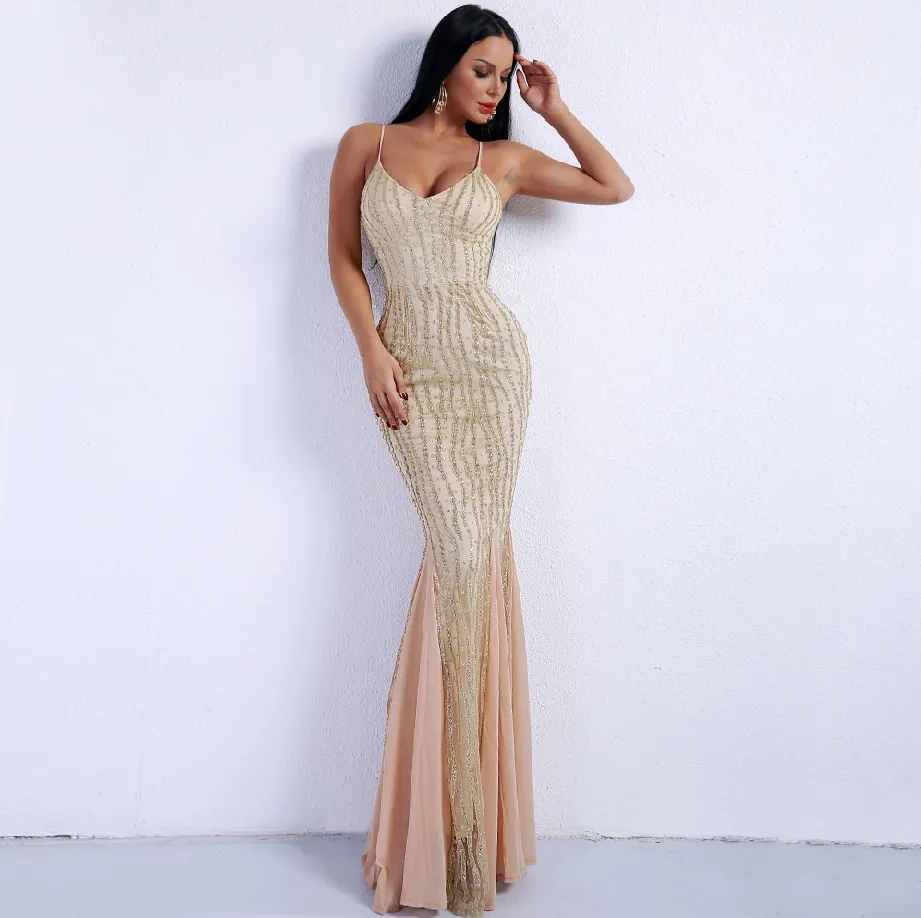 Women's Summer V-Neck Sleeveless Sequin Dress