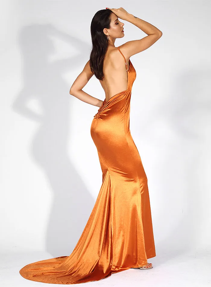 Women's V-Neck Long Dress With Open Back