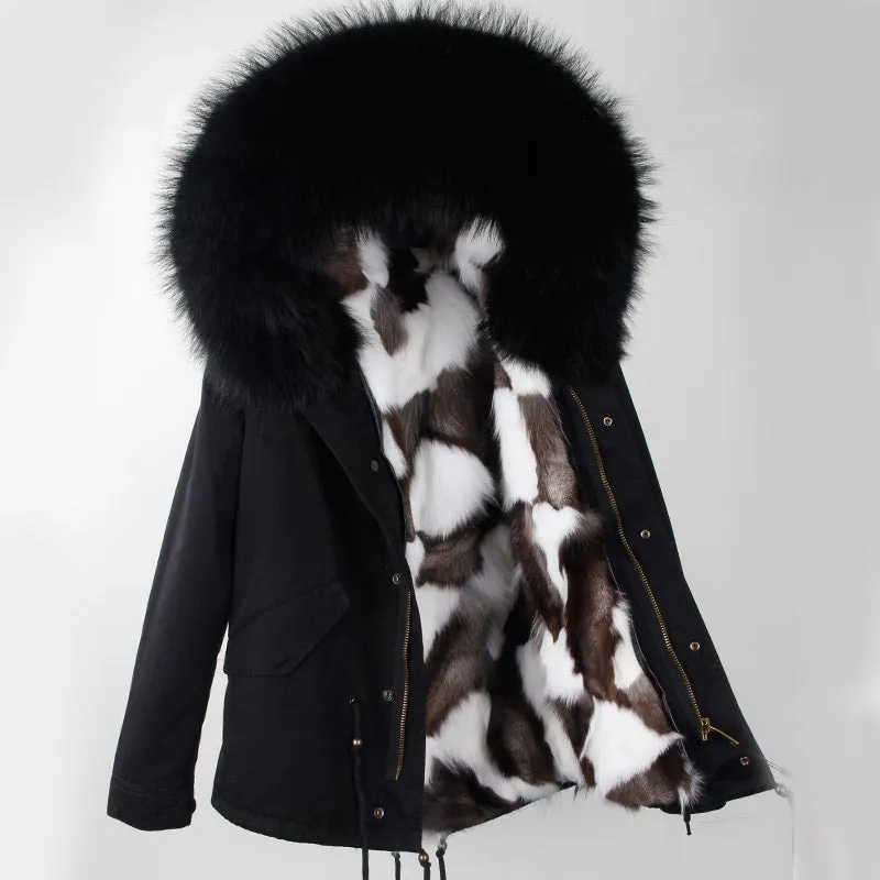 Women's Winter Casual Hooded Acrylic Thick Parka With Raccoon Fur
