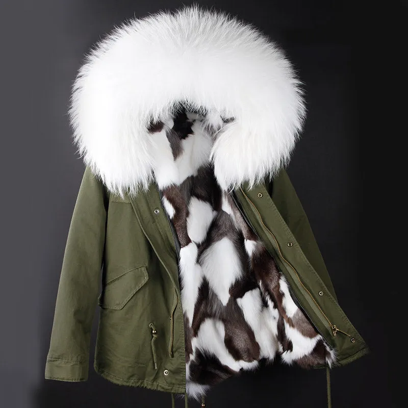 Women's Winter Casual Hooded Acrylic Thick Parka With Raccoon Fur