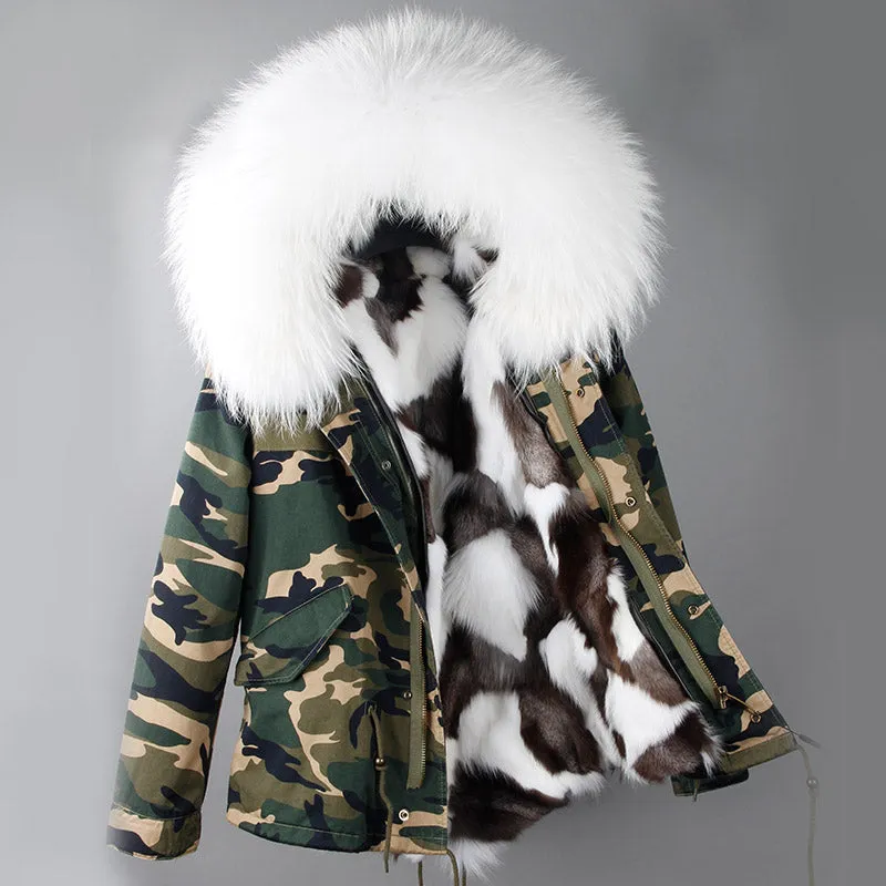 Women's Winter Casual Hooded Acrylic Thick Parka With Raccoon Fur