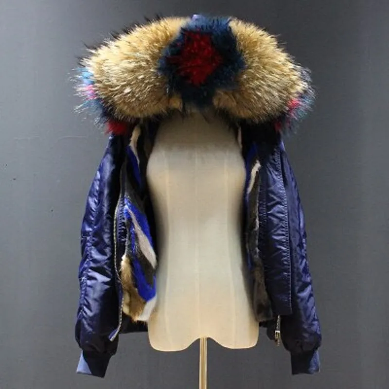 Women's Winter Casual Hooded Polyester Parka With Mink Fur