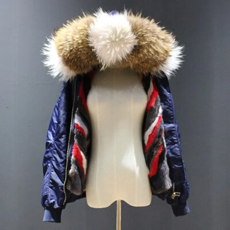 Women's Winter Casual Hooded Polyester Parka With Mink Fur