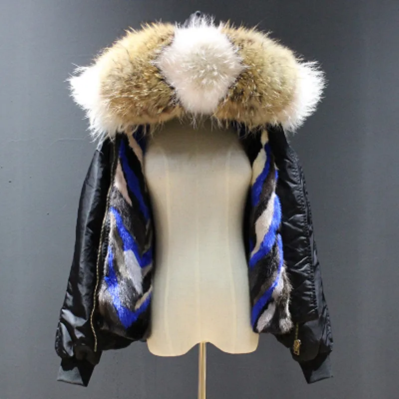 Women's Winter Casual Hooded Polyester Parka With Mink Fur