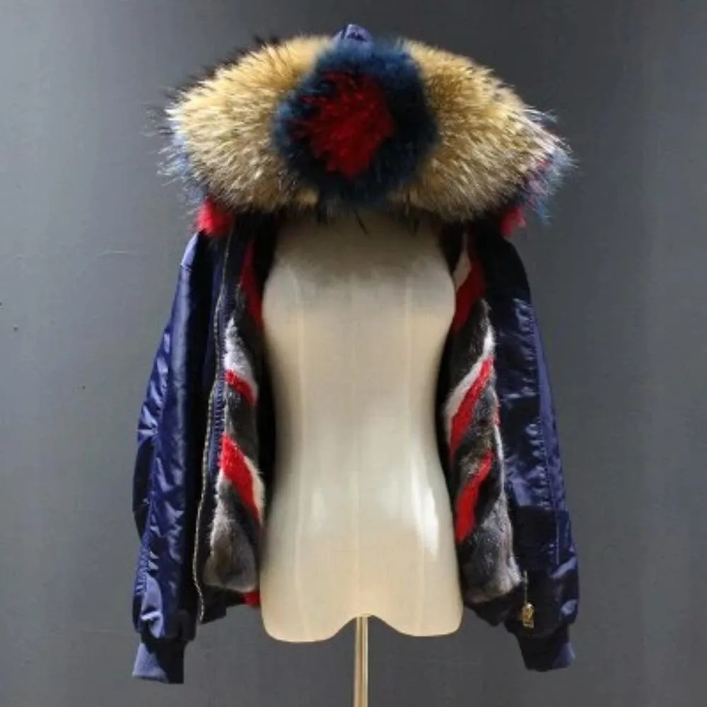 Women's Winter Casual Hooded Polyester Parka With Mink Fur