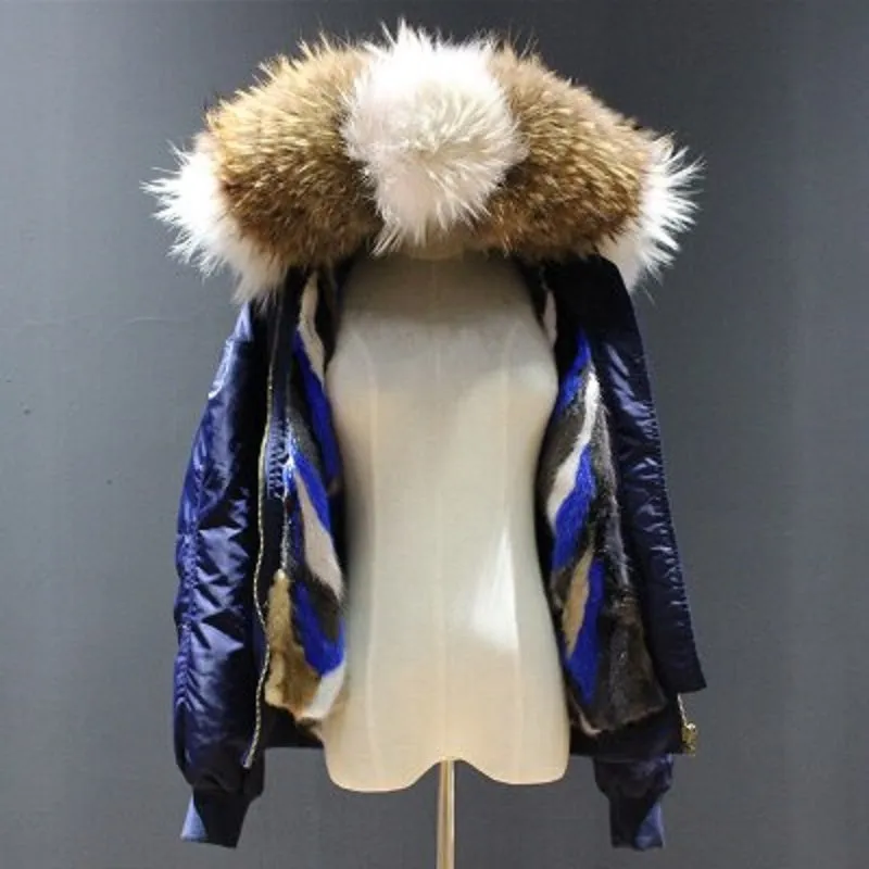 Women's Winter Casual Hooded Polyester Parka With Mink Fur