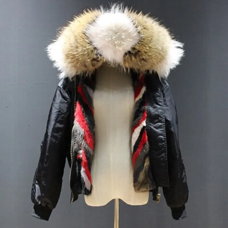 Women's Winter Casual Hooded Polyester Parka With Mink Fur