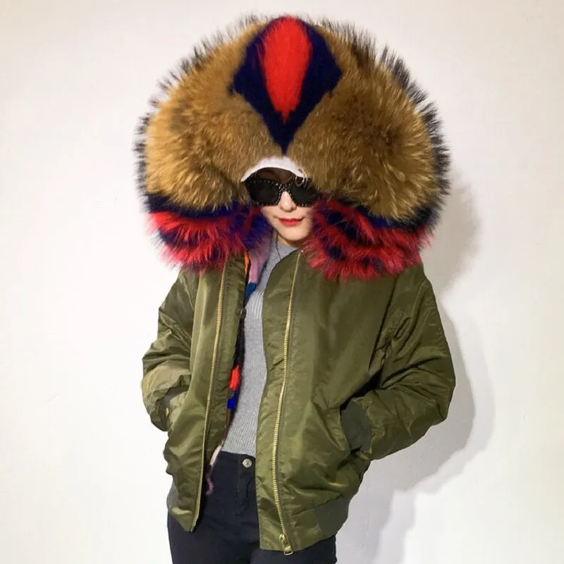 Women's Winter Casual Hooded Polyester Parka With Mink Fur